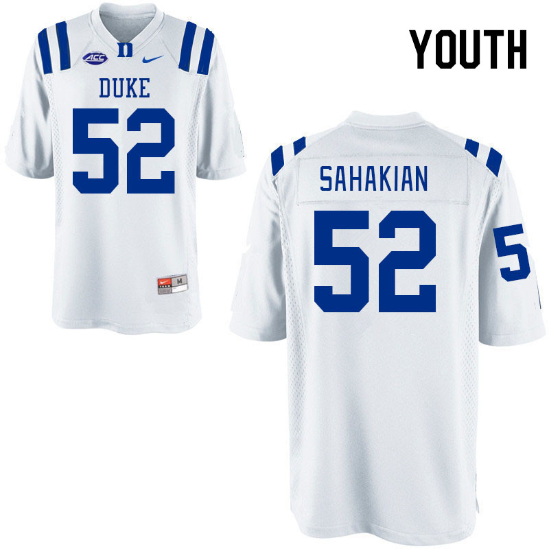 Youth #52 Micah Sahakian Duke Blue Devils College Football Jerseys Stitched-White